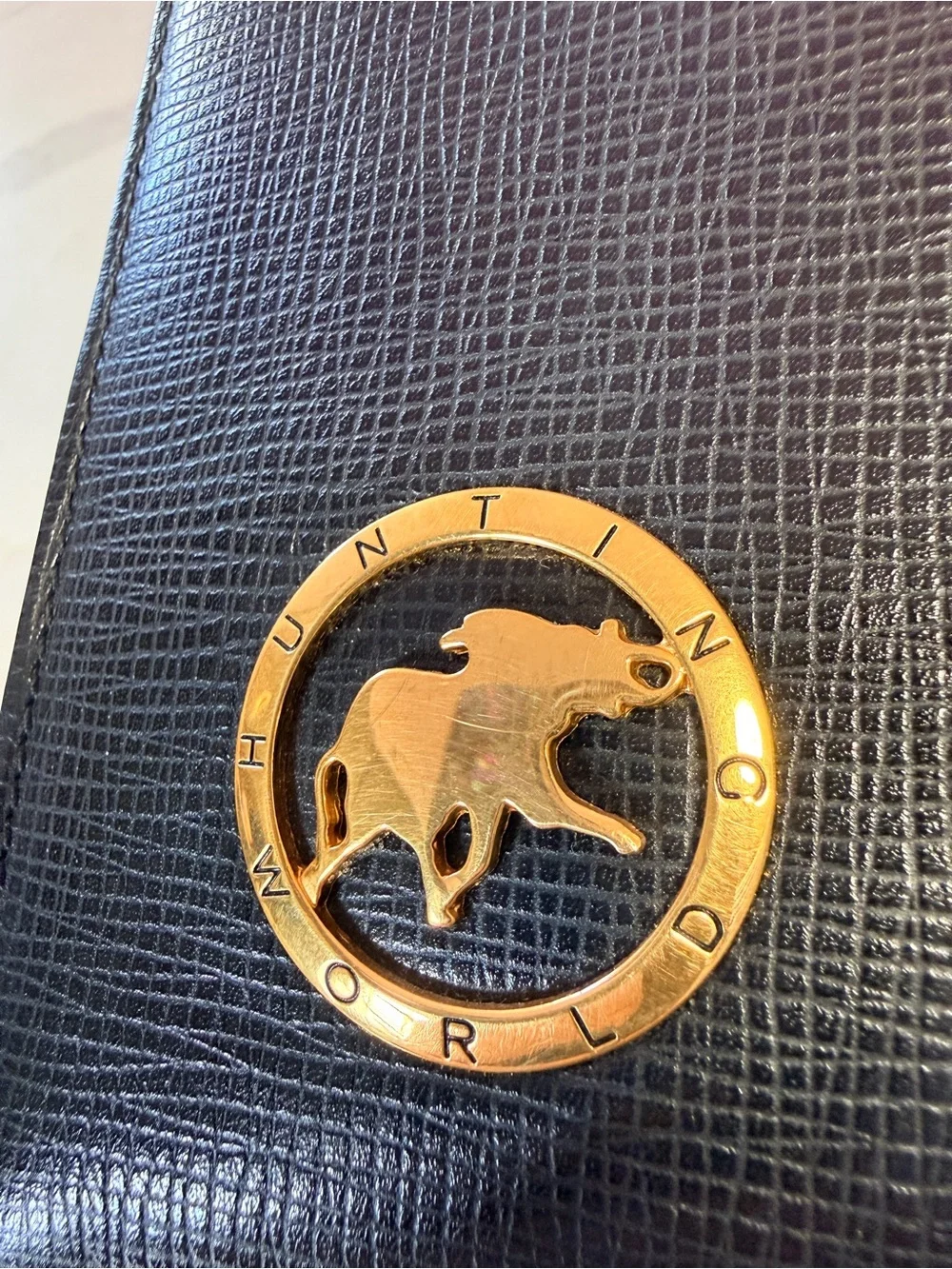 Hunting World Elephant Medallion Black Leather Vanity Clutch Pouch Made in Italy
